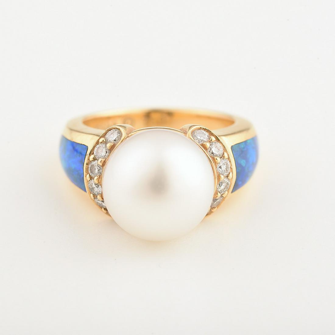 South Sea Cultured Pearl, Diamond, Opal Inlay, 18k (1 of 1)