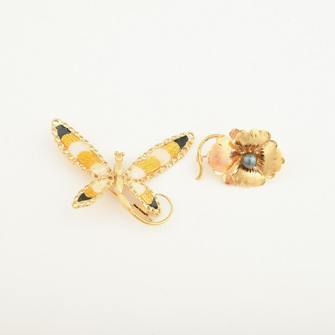 Collection of Two Cultured Pearl, Enamel, 18k Yellow (1 of 1)