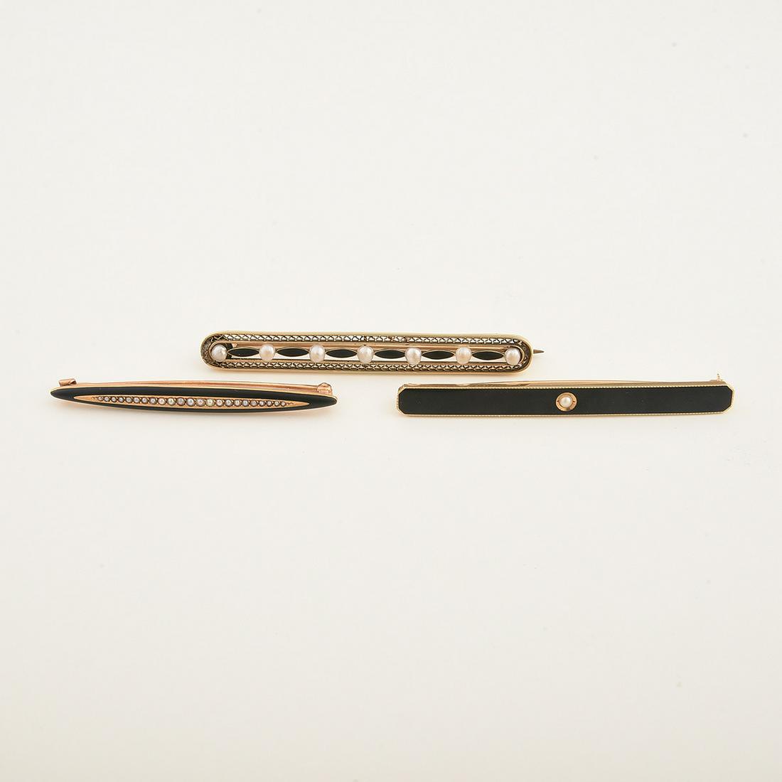 Collection of Three Seed Pearl, Enamel, 14k Yellow Gold (1 of 1)