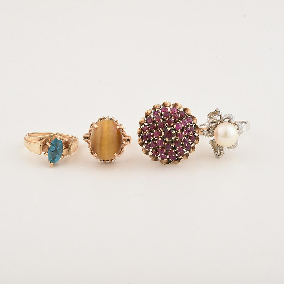 Collection of Four Multi-Stone, Yellow and White Gold (1 of 1)