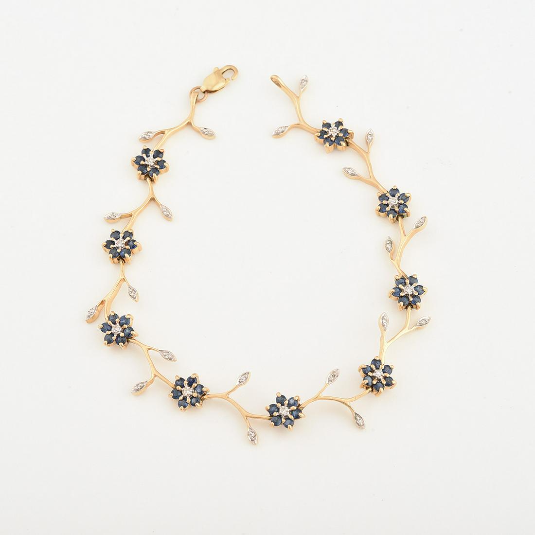 Diamond, Sapphire, 14k Yellow Gold Flower Bracelet. (1 of 1)