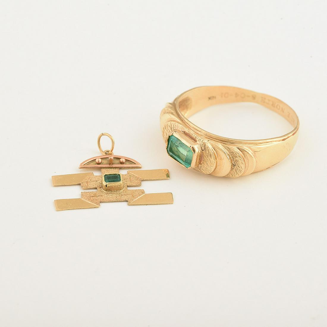 Collection of Two Emerald, 18k Yellow Gold Jewelry (1 of 1)