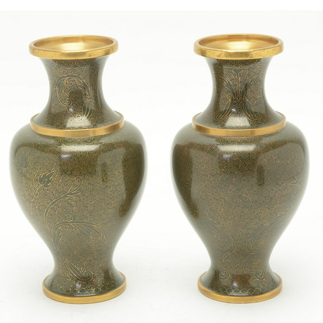 19th Century Pair of Chinese Green CloisonnÃˆ Vases. (1 of 2)