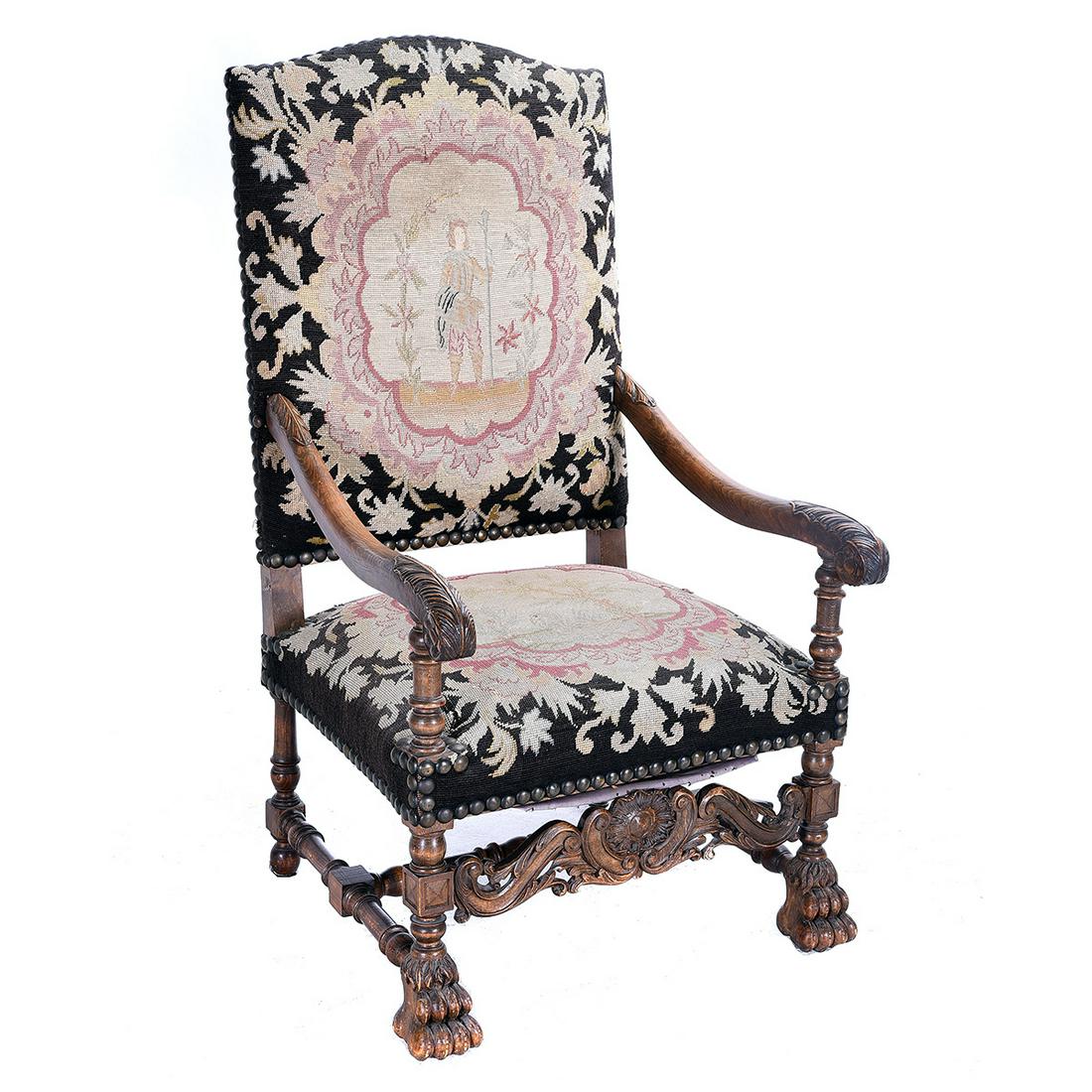 Baroque Style Rein Back Needlepoint Chair (1 of 8)