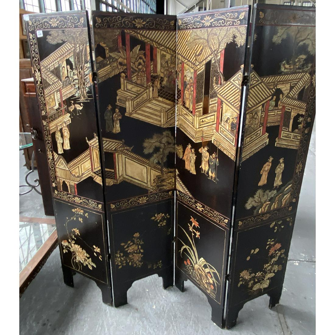 Chinese Coromandel Four Panel Folding Floor Screen (1 of 1)