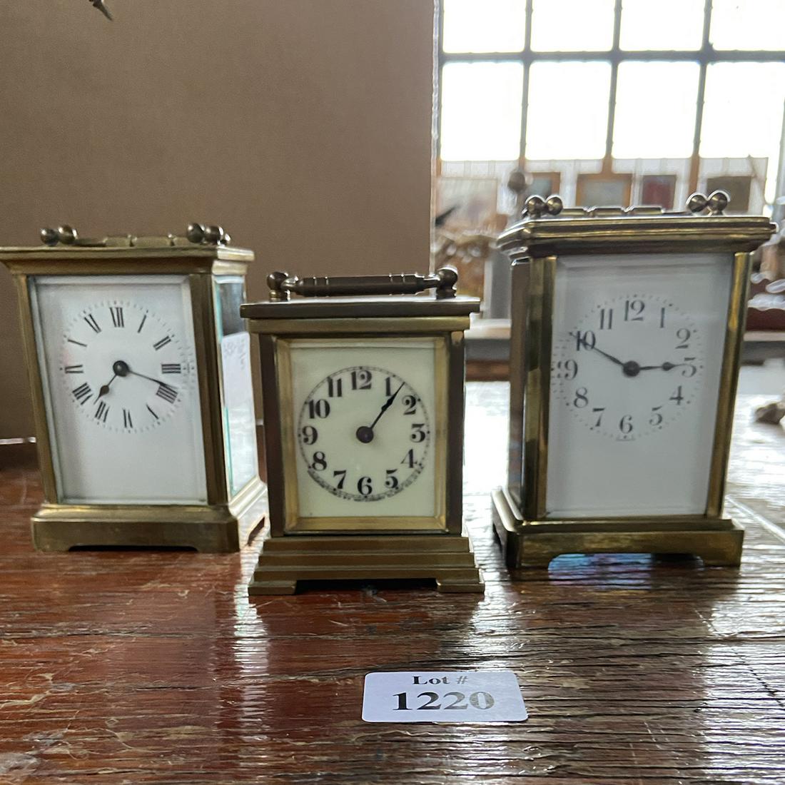 Three Brass and Beveled Glass Carriage Clocks (1 of 1)