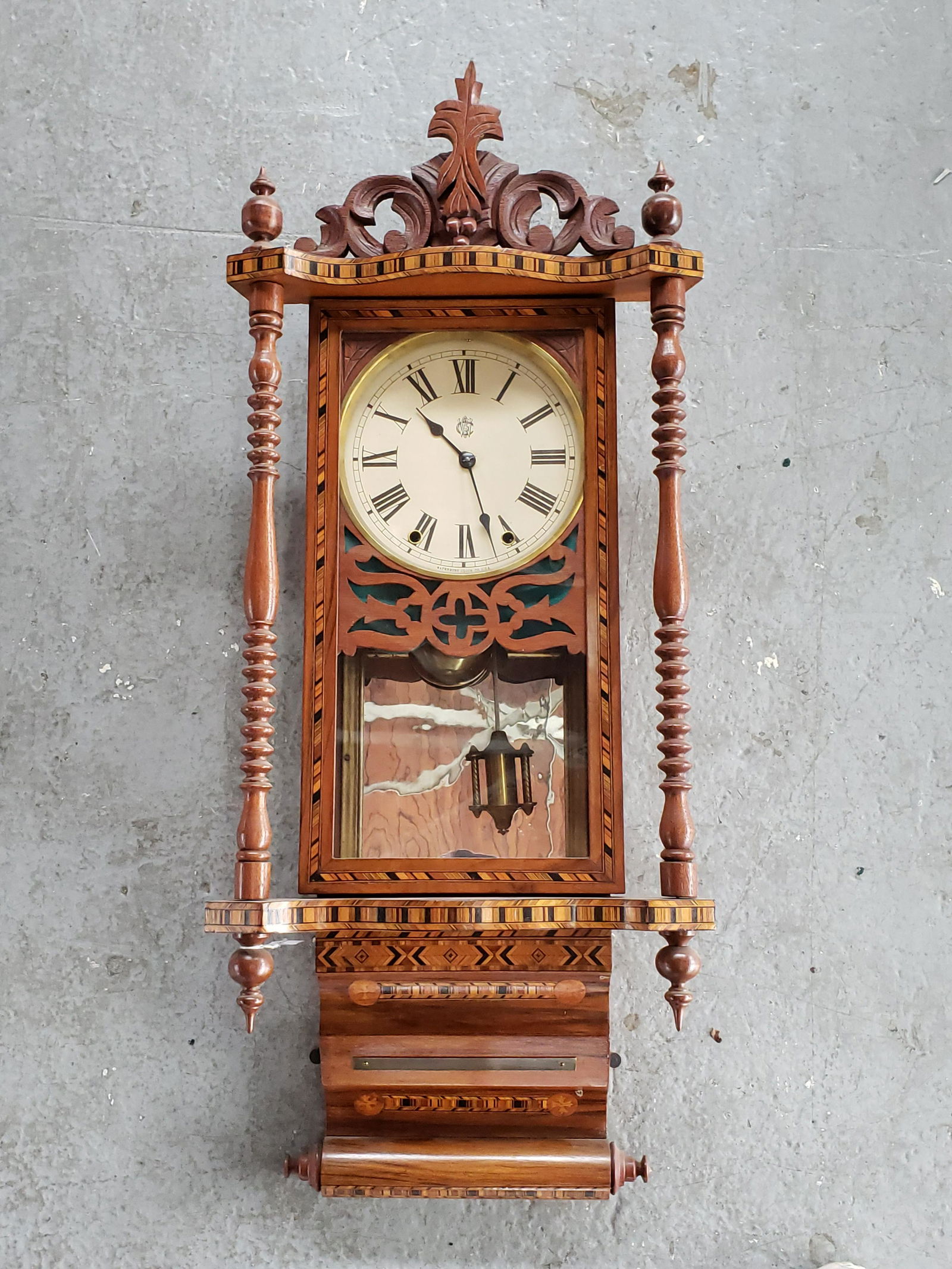 Waterbury Clock Co. Inlaid Wall Clock with Parquetry in (1 of 4)