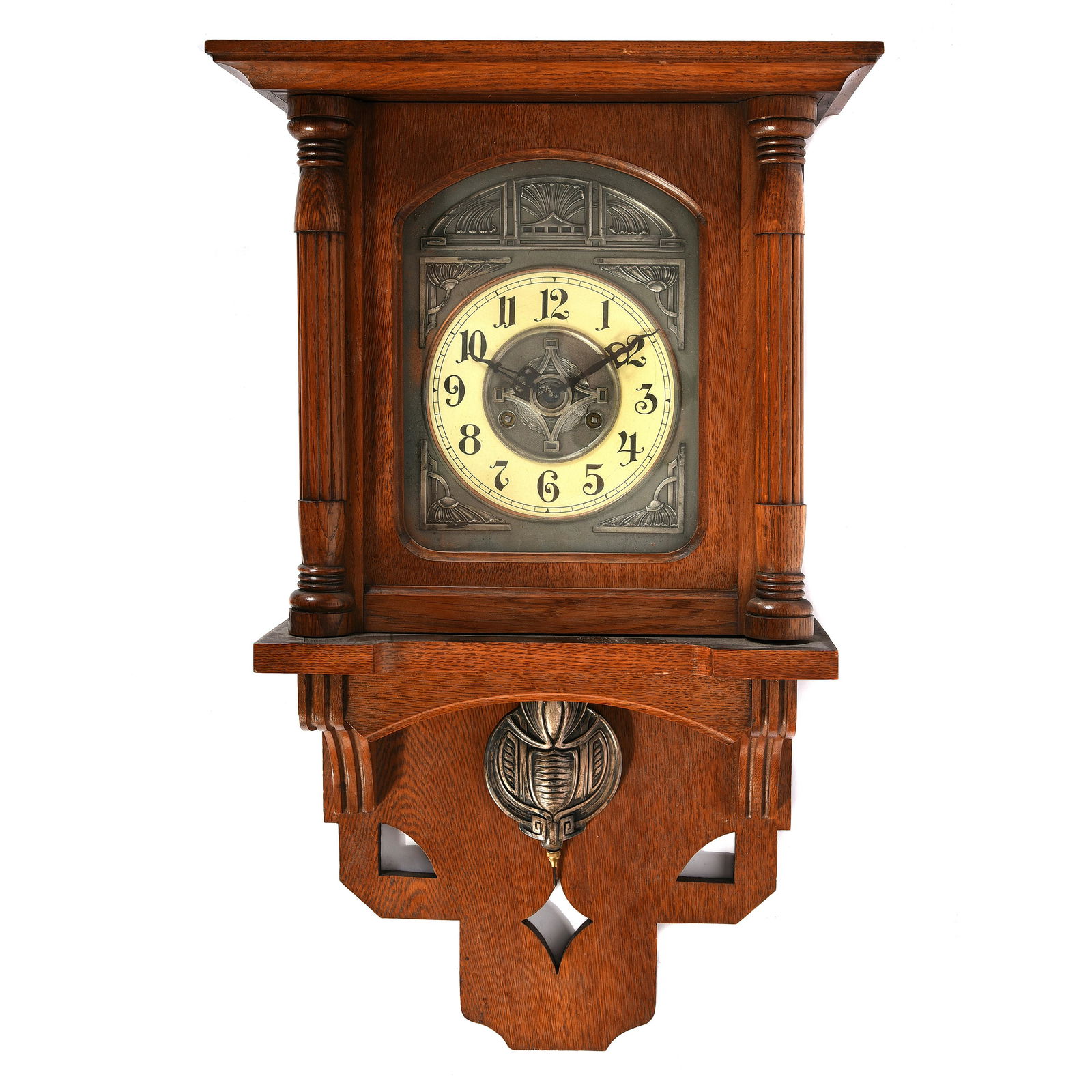 Art Nouveau Oak Case Wall Clock. (1 of 2)