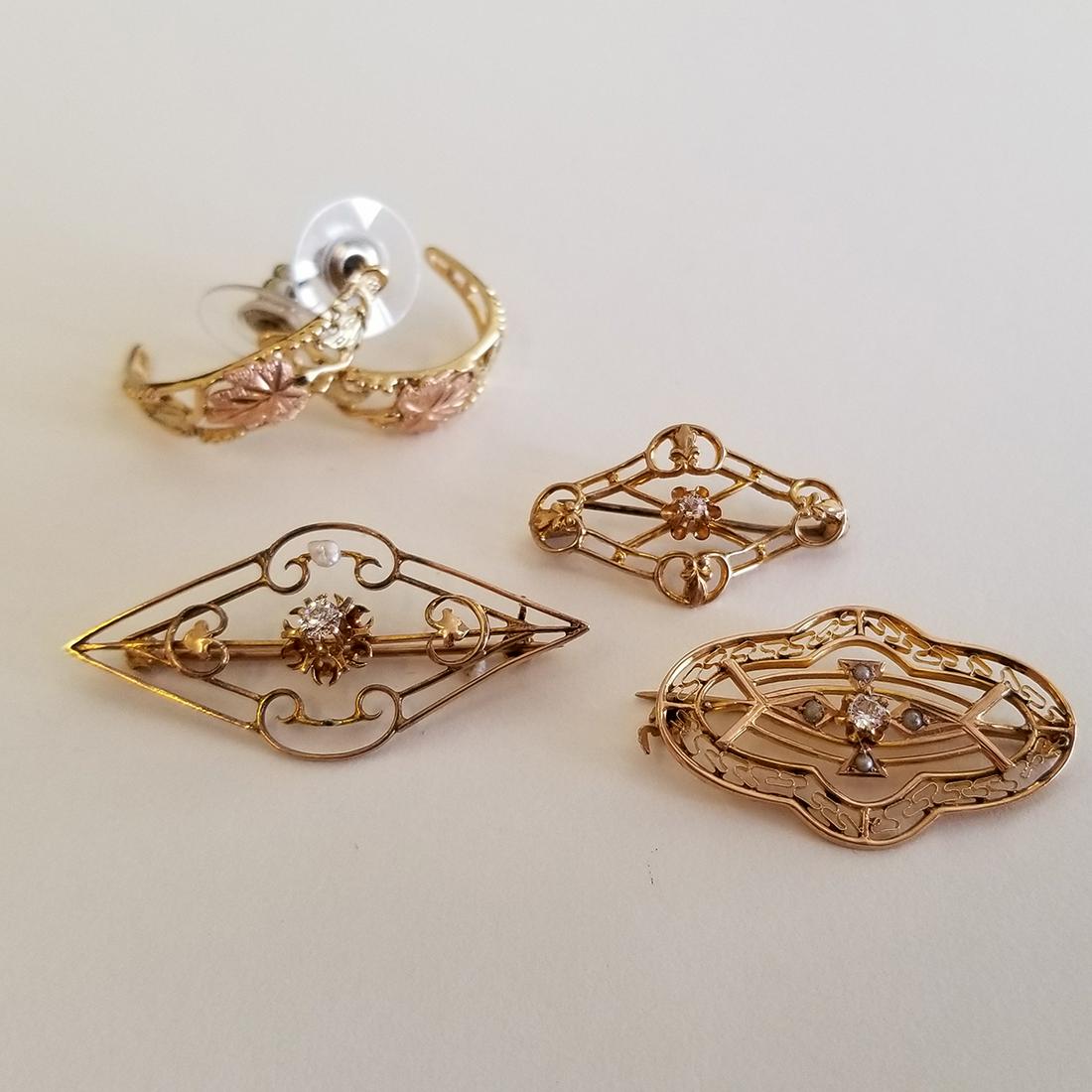 Collection of Three Diamond, Seed Pearl, 10k Yellow (1 of 1)