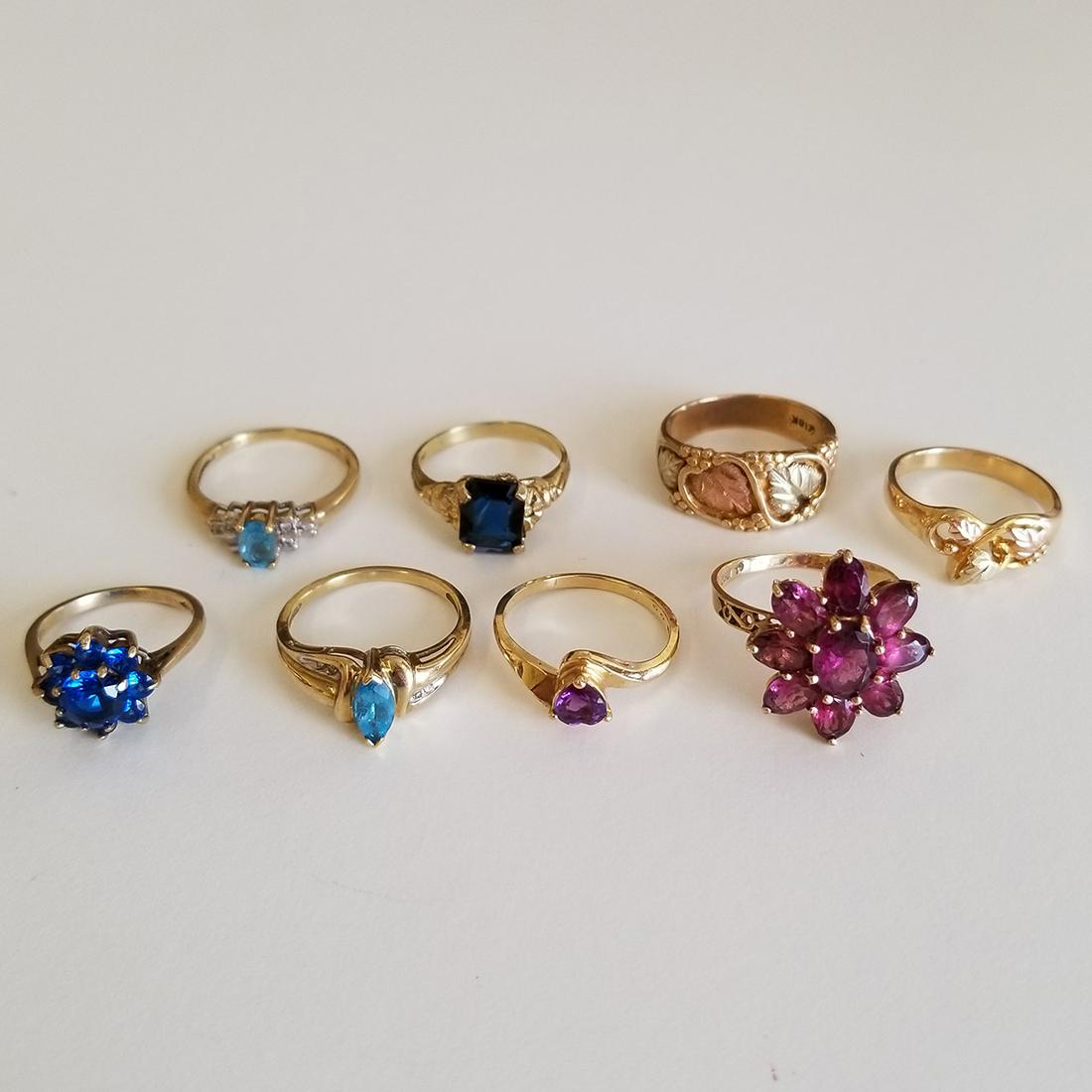 Collection of Eight Miscellaneous Multi-Stone, 10k (1 of 1)