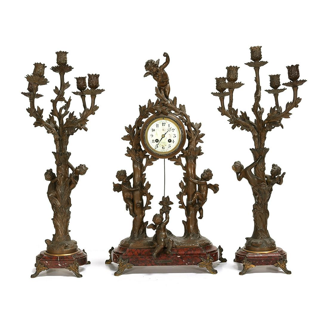 French Art Nouveau Spelter Figural Mantle Clock (1 of 3)