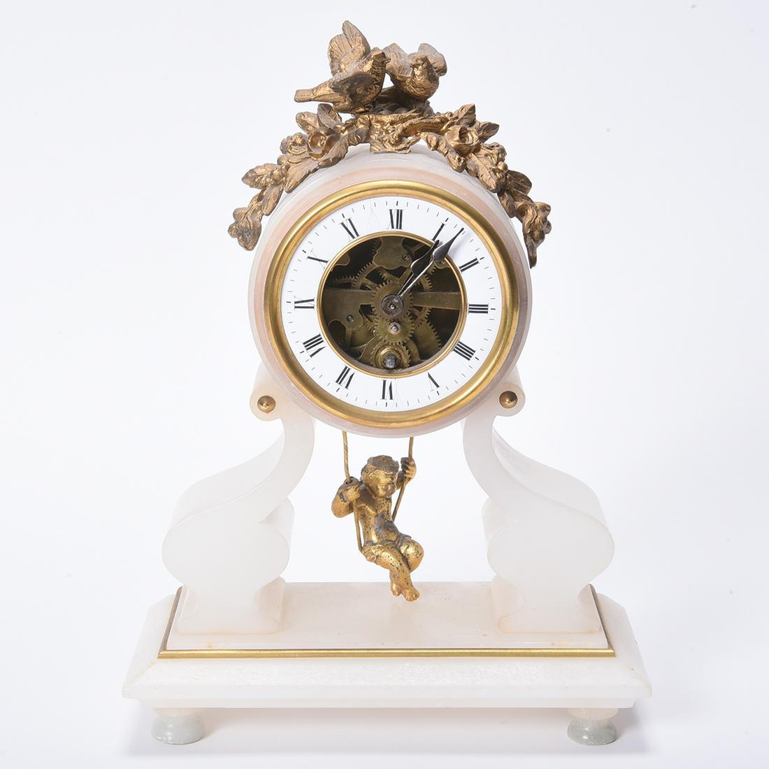 French 19th Century Escapement Brevete Alabaster Mantel (1 of 3)