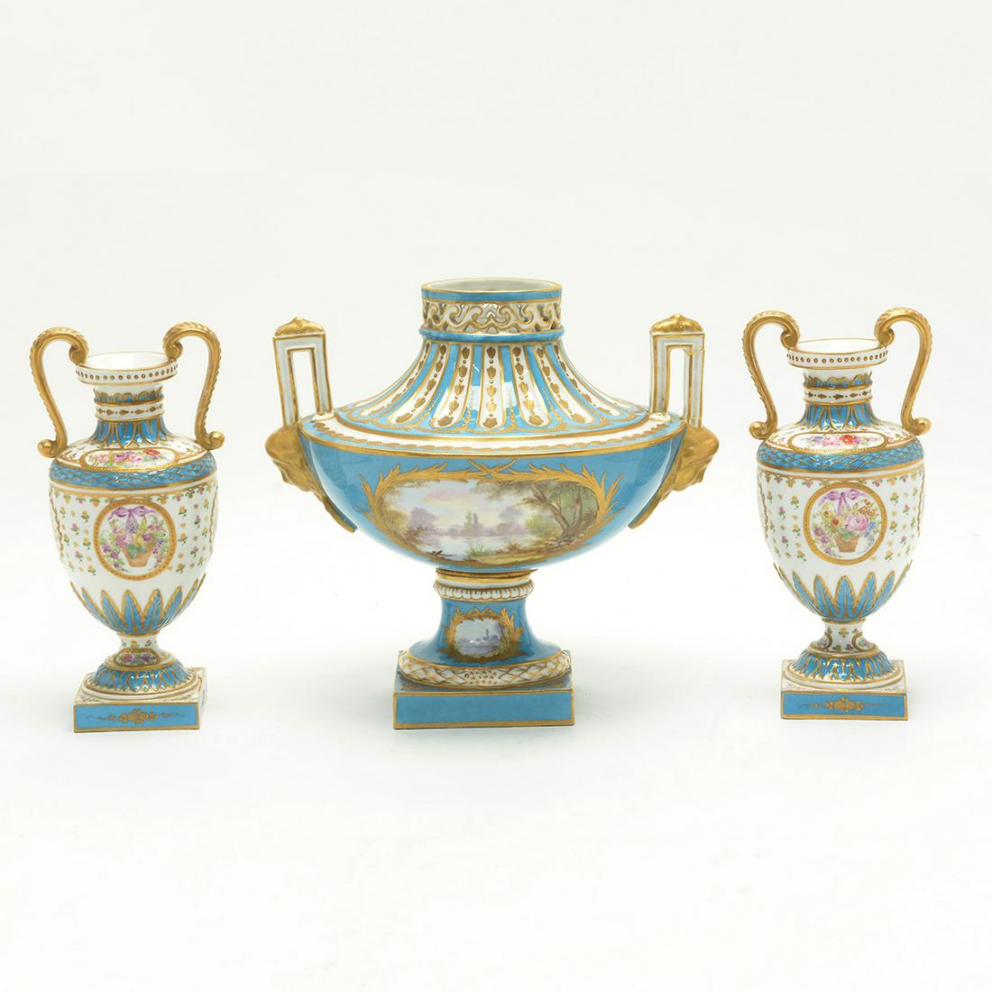 Sevres Style Porcelain Three Piece Garniture. (1 of 2)