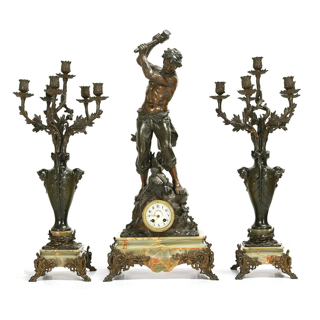 French Neoclassical Dore Brass Figural Mantle Clock (1 of 5)