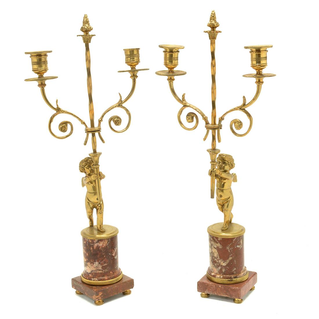 Pair of Dore Bronze Two Light Figural Candelabras on (1 of 2)