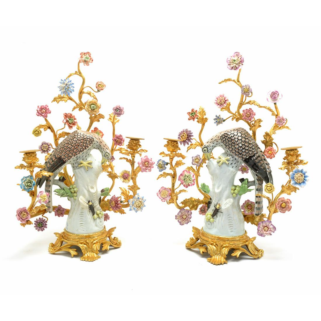 Pair of Dore Bronze and Porcelain Eagle Motif (1 of 2)