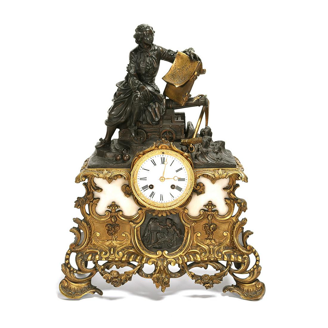 French Rococo Revival Ormolu, Bronze and Marble Figural (1 of 1)