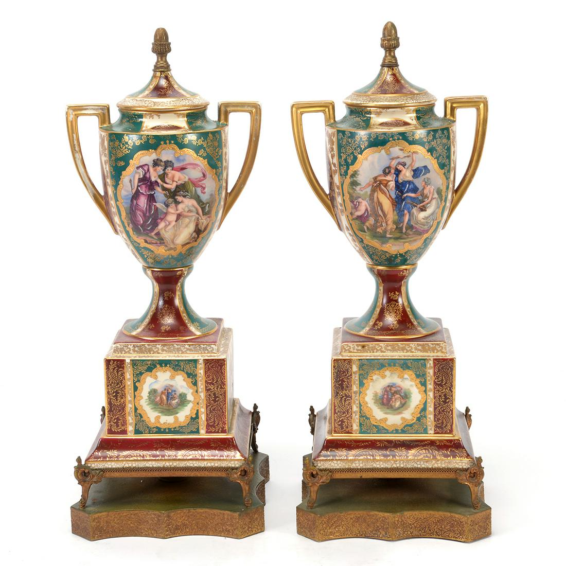 Royal Vienna Style Porcelain Urn Pair. (1 of 2)
