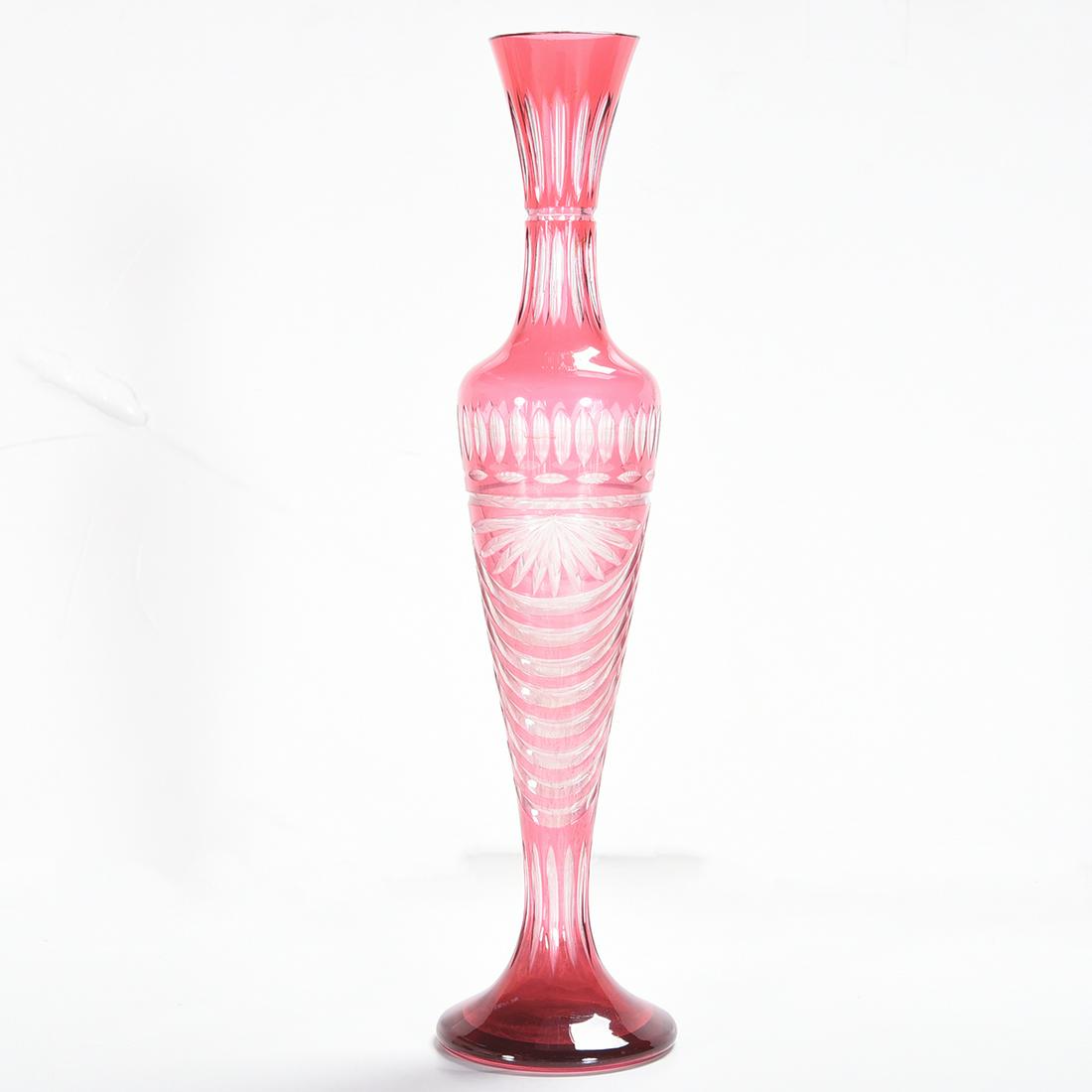 French Hand Cut Overlay Glass Vase, Red Over Clear (1 of 1)