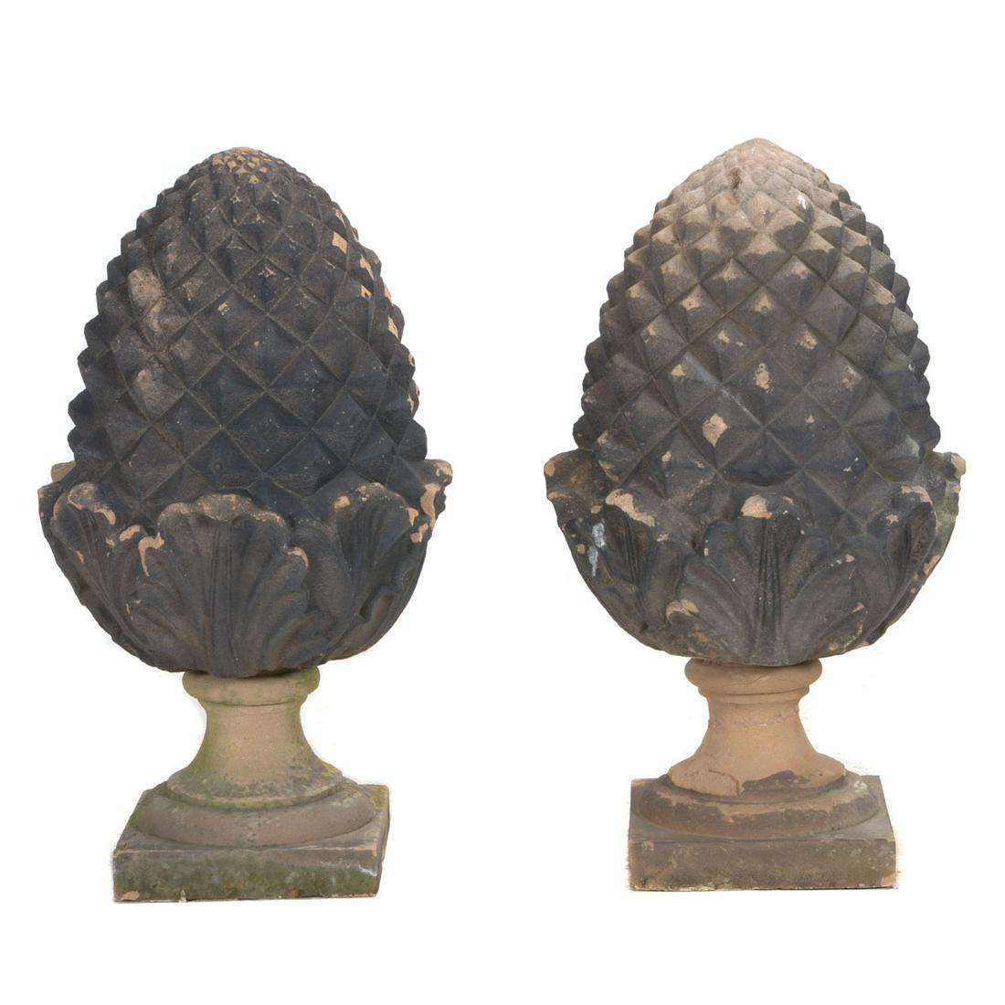 Pair of English Carved Red Sandstone Pine Cone Finials. (1 of 4)