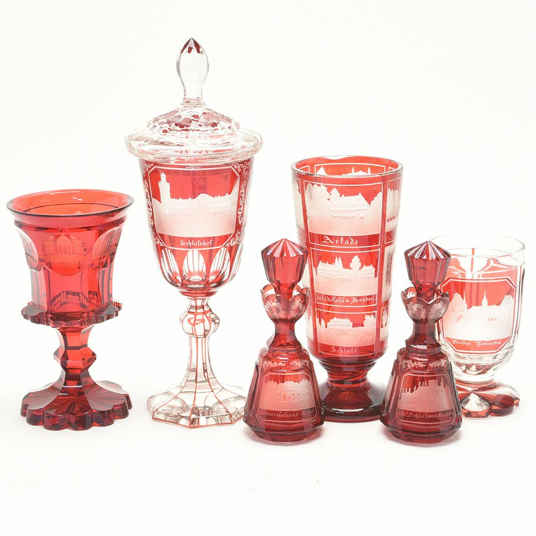 Six Bohemian Ruby Stained Cut to Clear Crystal Table (1 of 1)