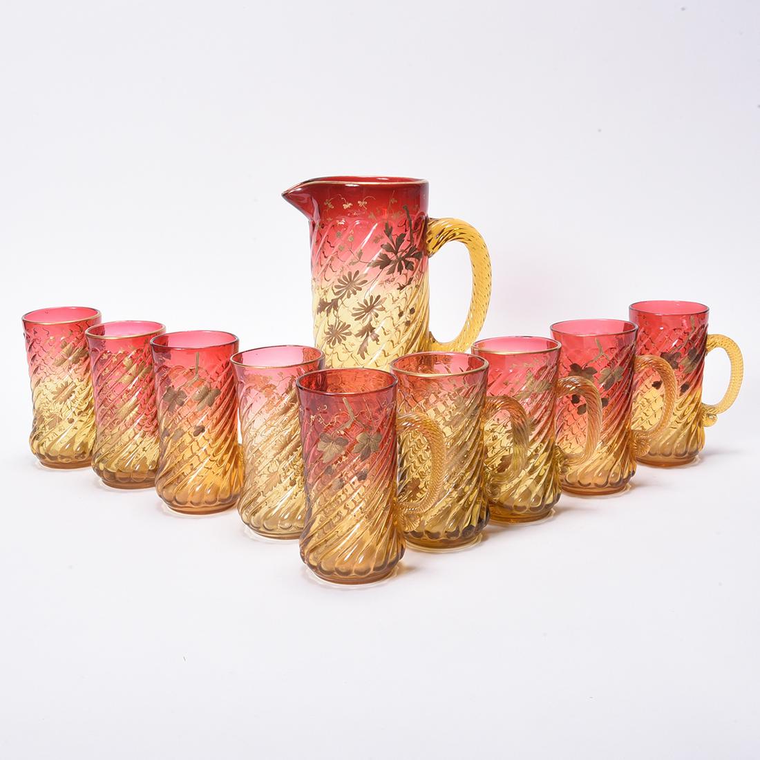 Bohemian Swirl Optic Amberina Glass Lemonade Set with (1 of 1)