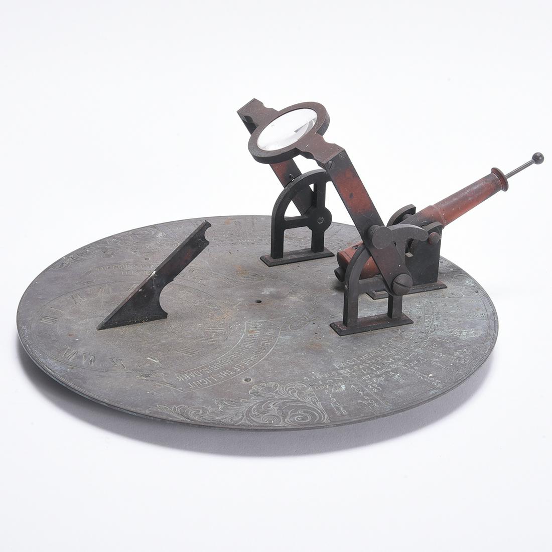 Tabletop Noontime Cannon and Sundial, Copper Engraved. (1 of 1)