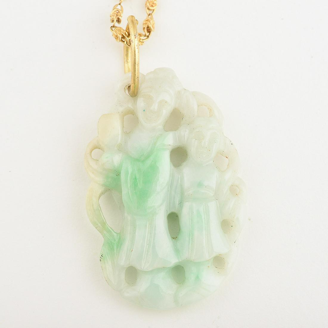 Carved Jade, Yellow Gold Pendant Necklace. (1 of 1)