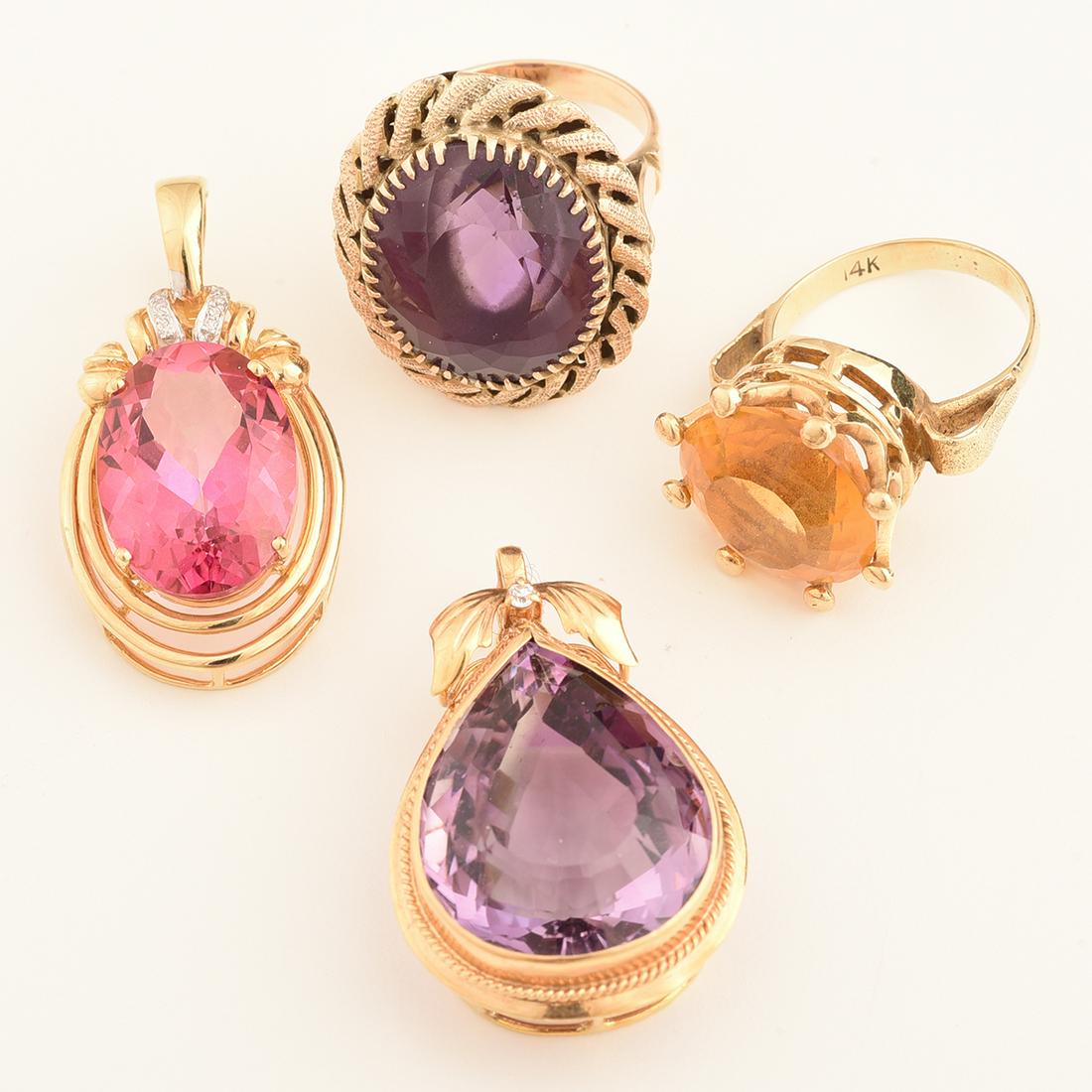 Collection of Four Multi-Stone, 14k Yellow Gold Jewelry (1 of 1)