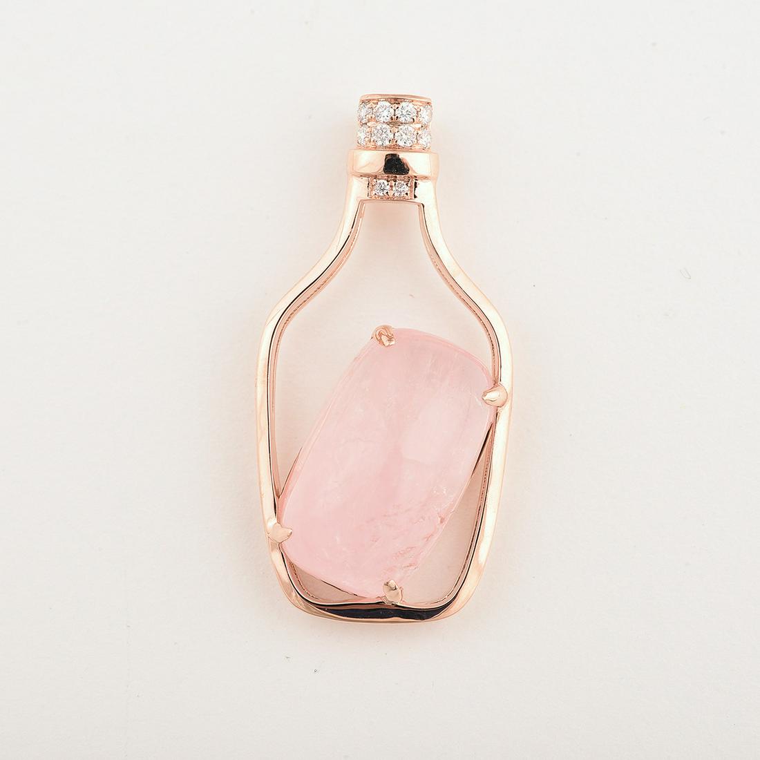 Rose Quartz, Diamond, 14k Rose Gold Bottle Pendant. (1 of 1)