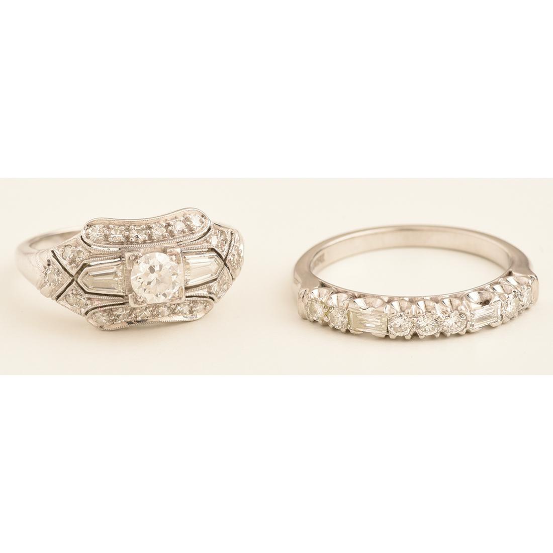 Collection Of Two Diamond, Platinum Rings.