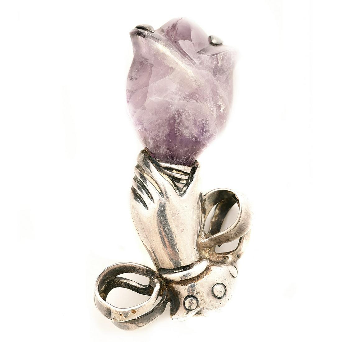 Spratling Amethyst, Silver Brooch. (1 of 4)