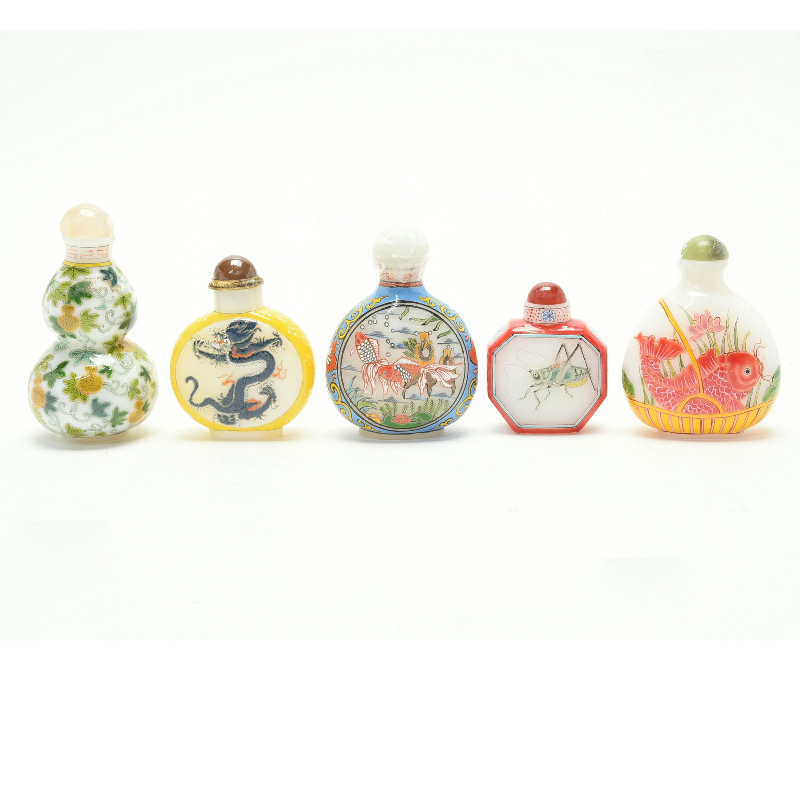 Five Chinese Peking Glass Snuff Bottles (1 of 2)