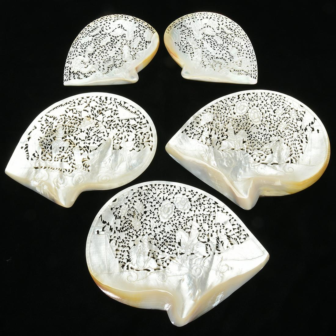 Five Chinese Carved Seashell with Bases (1 of 1)