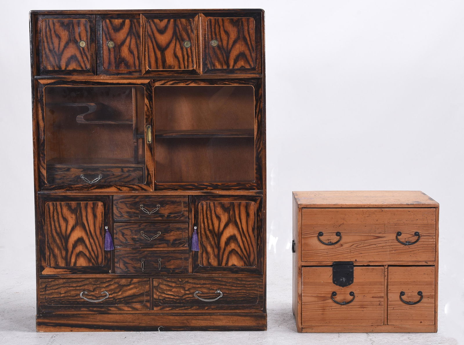 Two Japanese Pine and Mixed Wood Tansu Cabinets (1 of 1)