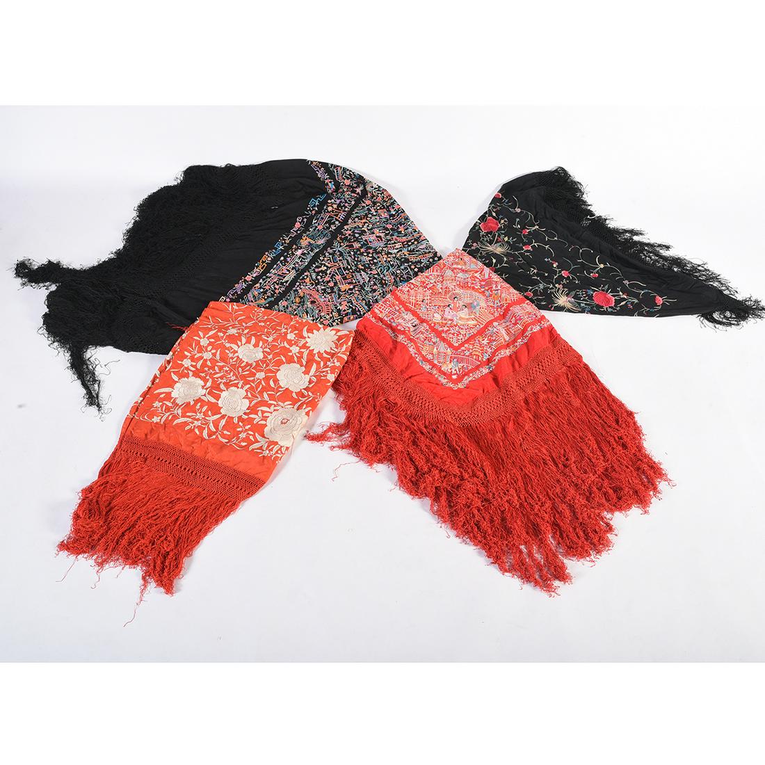 Four Chinese Embroidered Silk Piano Cover and Shawls (1 of 1)