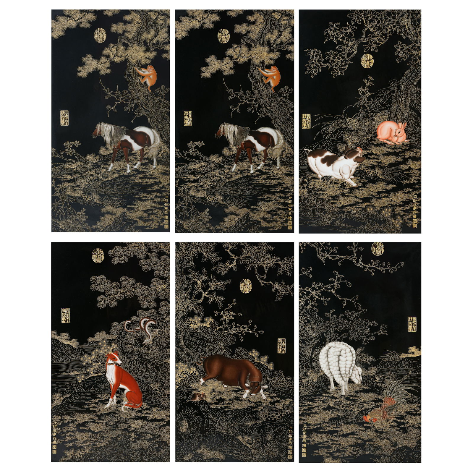 Set of Six Framed Chinese Porcelain Plaques (1 of 5)