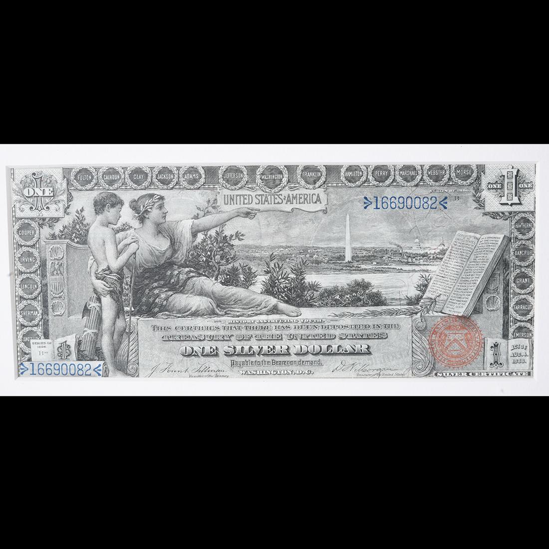 One Dollar Silver Certificate 1896, Framed. Serial No. (1 of 2)