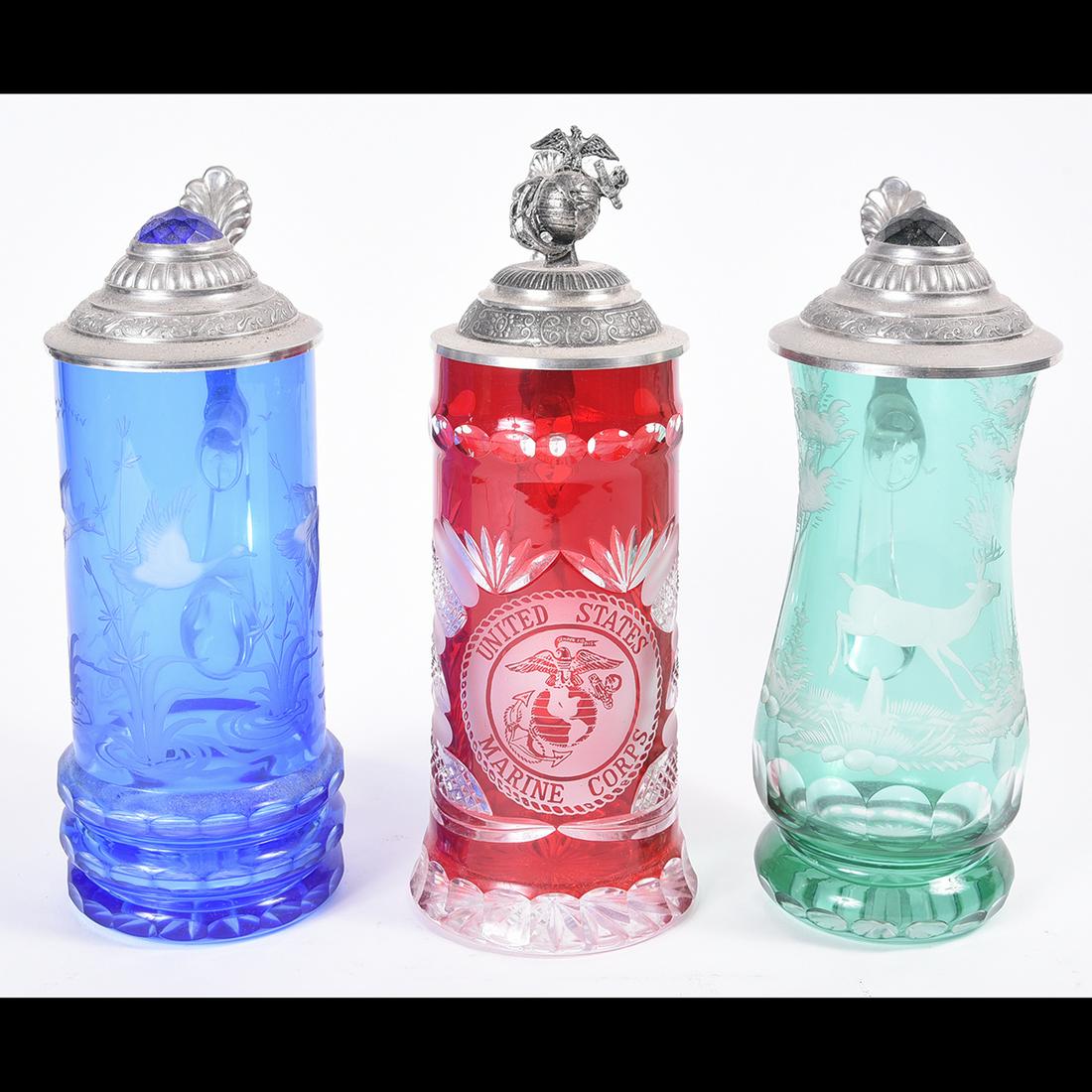 Three Bohemian Glass Steins. (1 of 3)