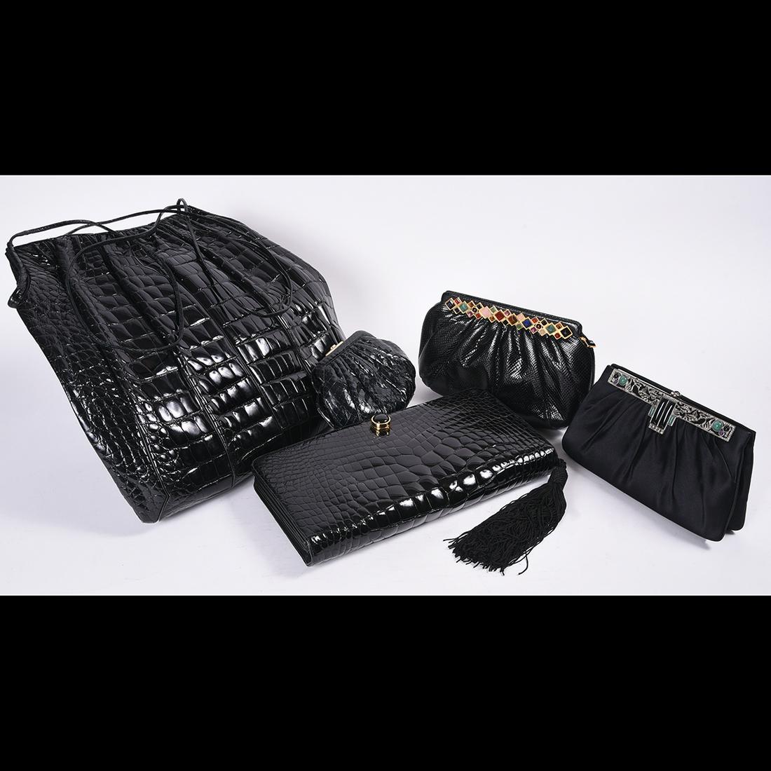 Five Judith Lieber Black Leather and Snakeskin Purses (1 of 1)