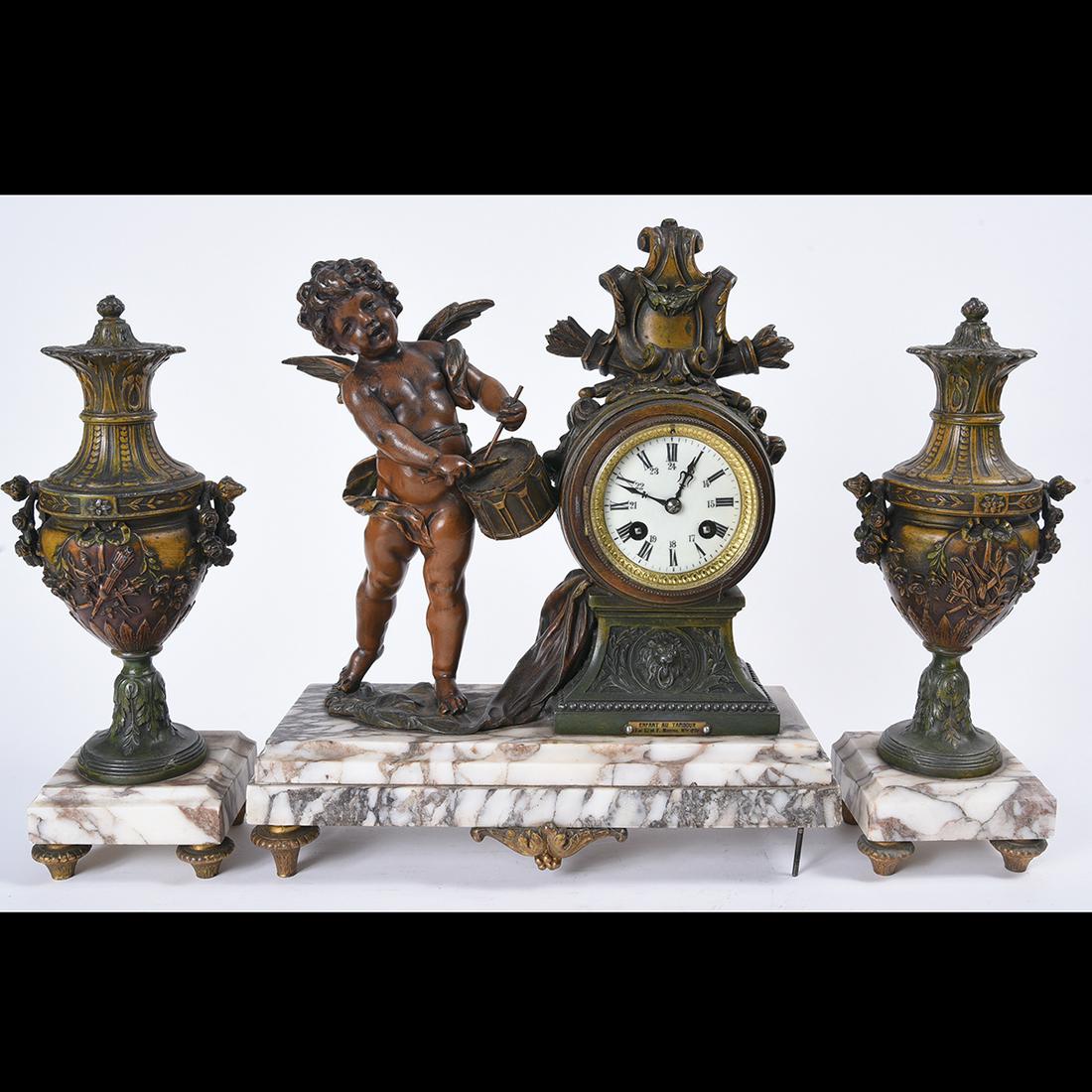 French Belle Epoque Japy Freres Three Piece Bronze and (1 of 1)