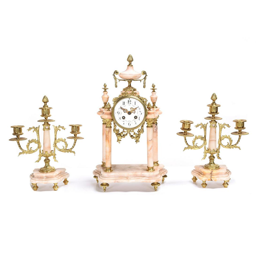 French Neoclassical-Style Three Piece Pink Marble and (1 of 2)
