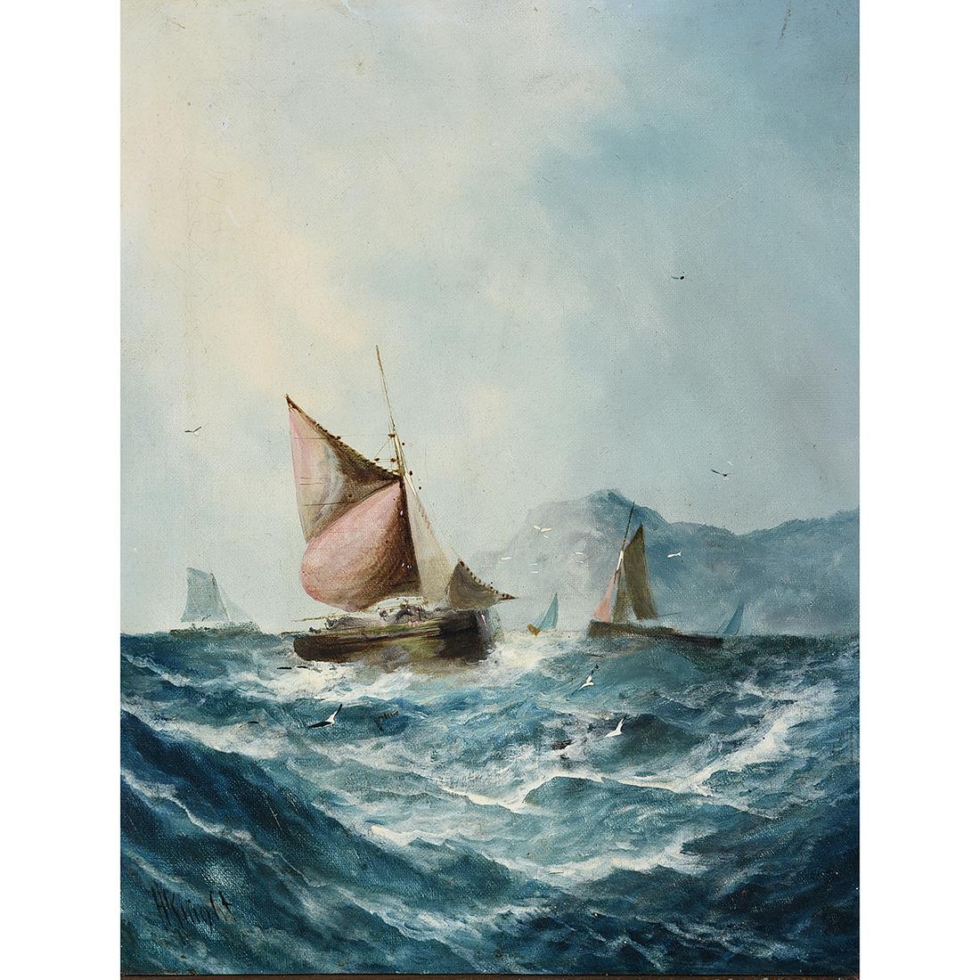 H.M. Knight "Choppy Seas with Ships" oil on canvas (1 of 2)