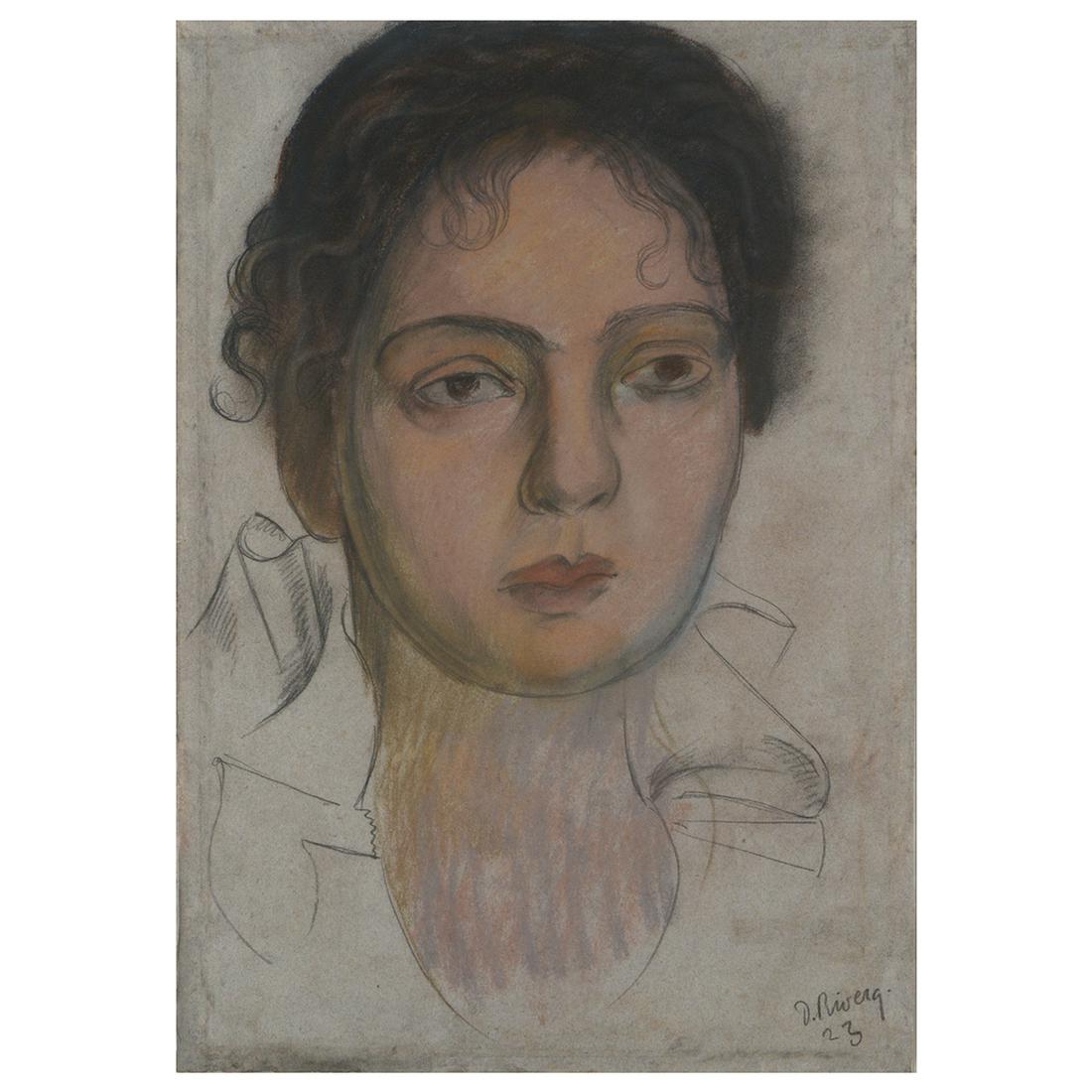 Diego Rivera "Portrait of a woman" mixed media on paper (1 of 5)