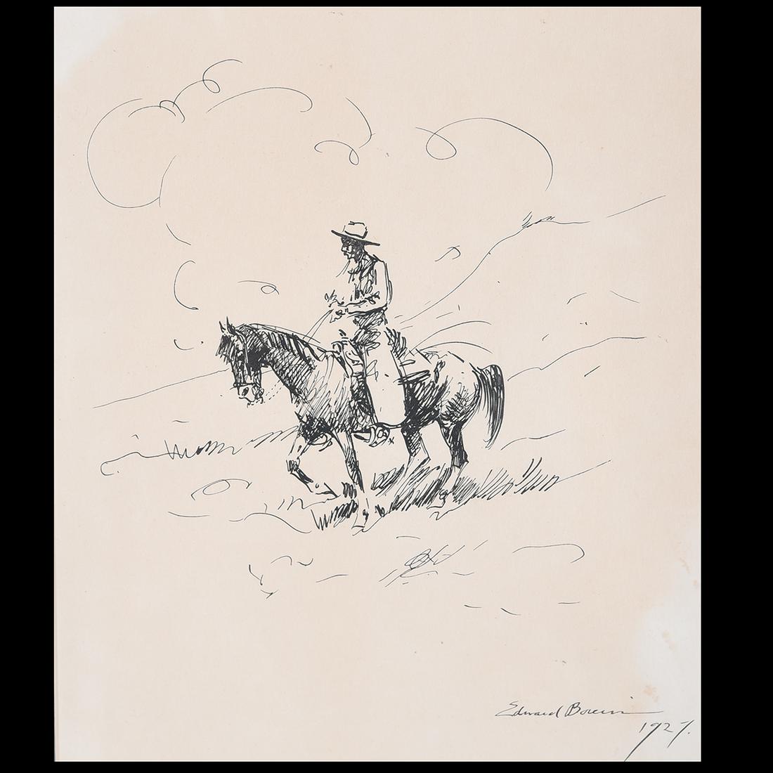 Edward Borein "Cowboy in Horseback" ink on paper (1 of 5)