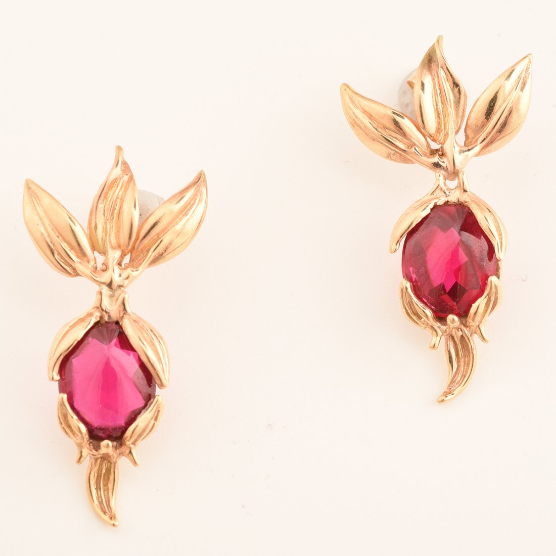 Pair of Synthetic Ruby, 14k Yellow Gold Earrings. (1 of 1)