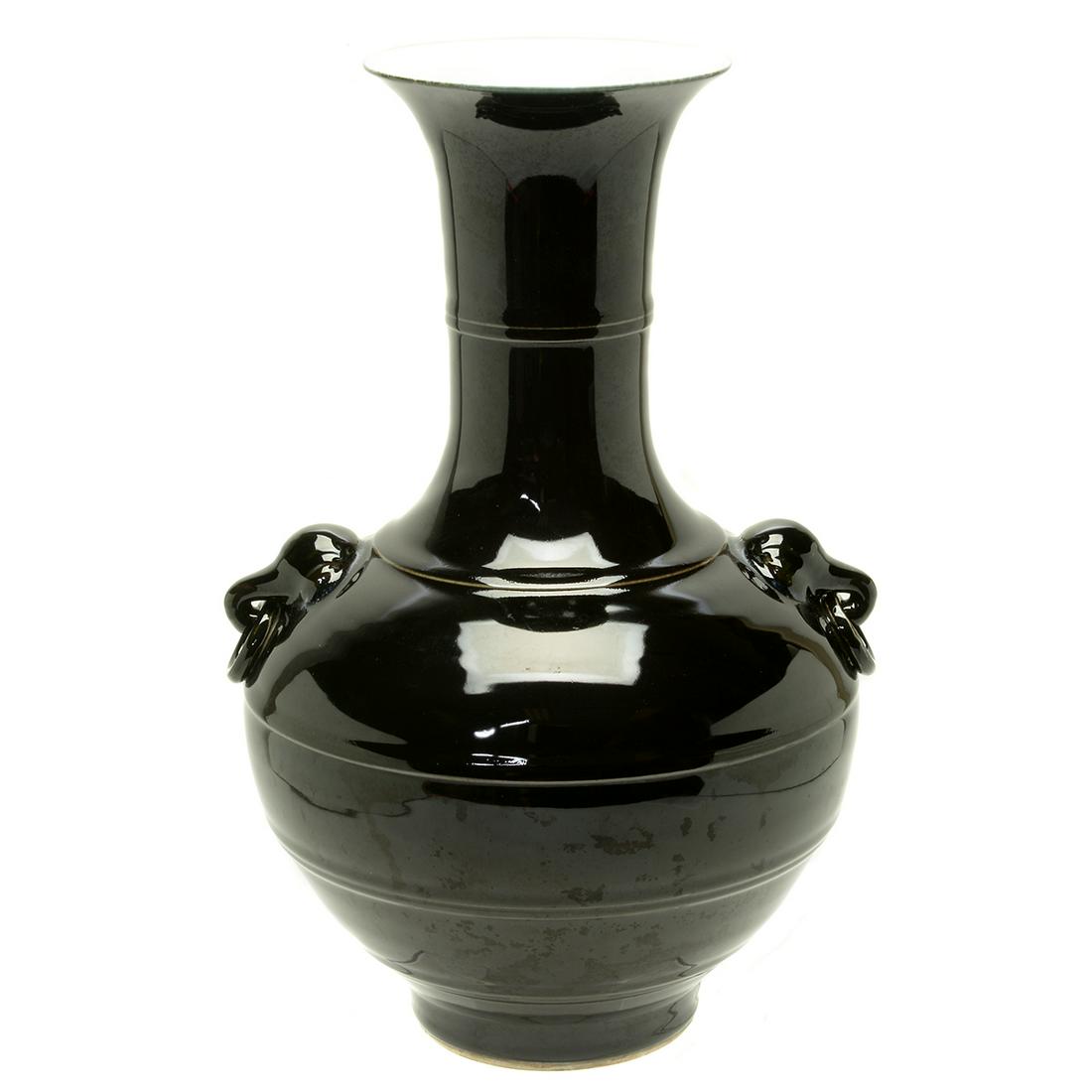 Chinese Black Glazed Vase with Elephant Masks (1 of 2)
