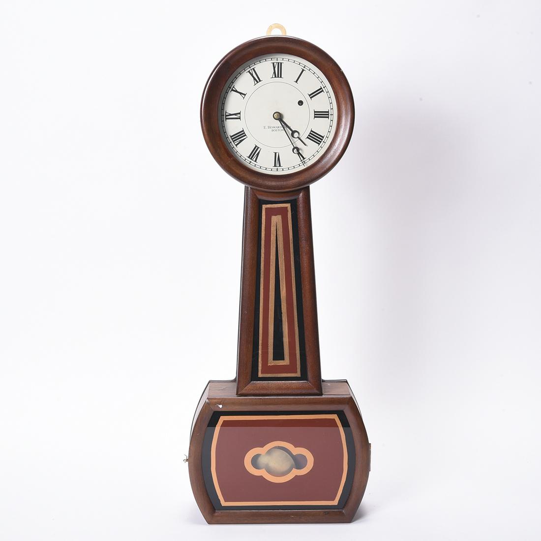 E. Howard No 5 Banjo Clock.: E. Howard No 5 Banjo Clock. With pendulum. E. Howard & Co / Boston to the dial. {Approximate dimensions: 29 long x 11 wide x 3 3/4 inches deep.}. Condition: Very light wear overall.