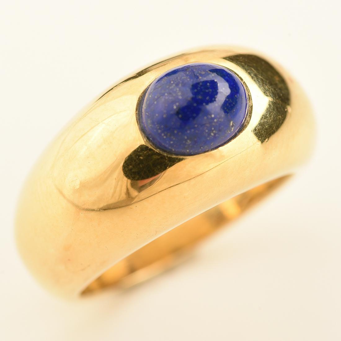 Lapis Lazuli, 18k Yellow Gold Ring.: Lapis Lazuli, 18k Yellow Gold Ring. Featuring one oval shaped lapis lazuli cabochon measuring approximately 7.8 x 6.3 mm, set in an 18k yellow gold mounting. {Size: 6 1/2, Gross Weight: 11.8 dwts}
