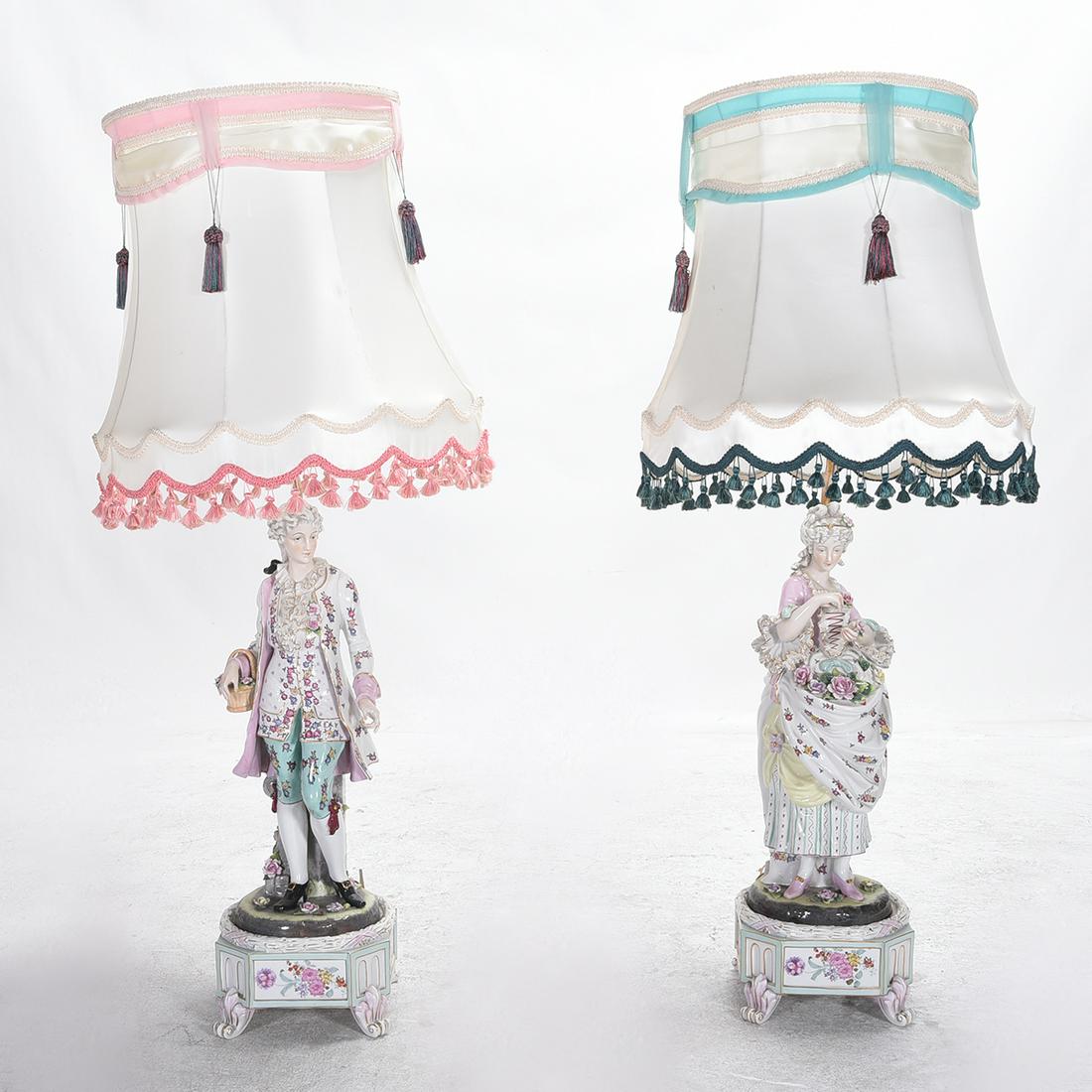 Two Dresden Style Porcelain Standing Figures Mounted as (1 of 3)